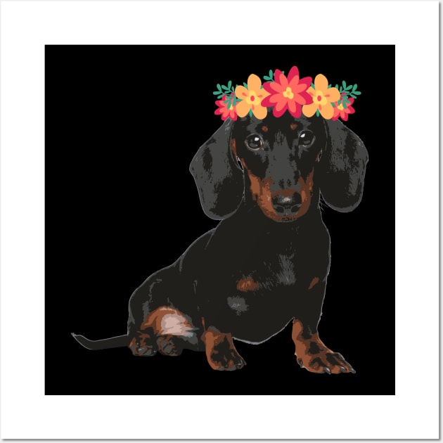 Dachshund with a flower crown Wall Art by Pet & Nature Lovers